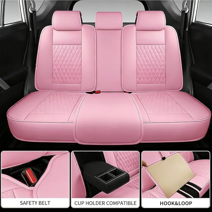 Car Seat Covers Full Set Custom Fit for Chevrolet/Chevy Sonic 2011-2020 - Premium Faux Leather with Lumbar Support | Breathable, Waterproof, Anti-Slip, Durable (Pink,Full Set)