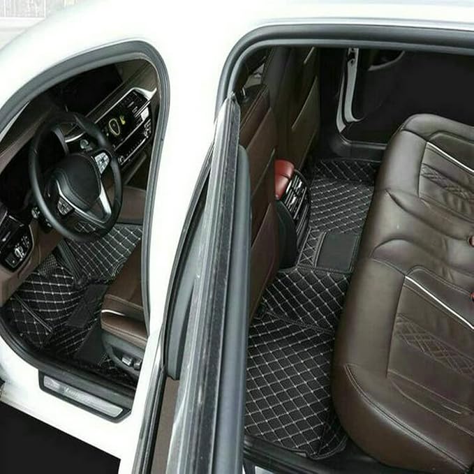 TREGOO All Weather Car Mats Custom Fit Non Slip Floor Mats for 1998-2025 Cars Personalized Leather Protection Pads Suitable for Men Women (Edge Brown, Medium Black Beige)