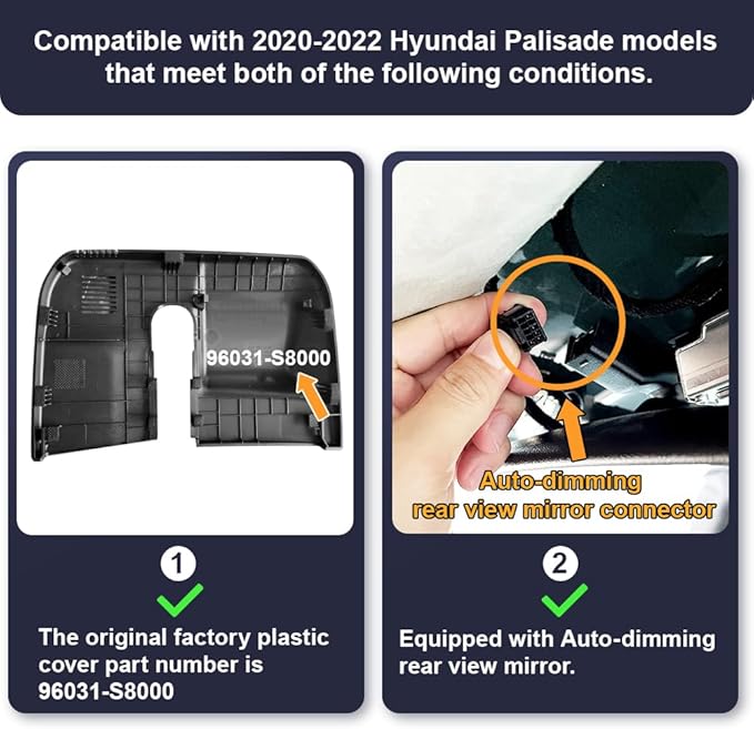 Fitcamx 2K Dual Dash Cam for 2020-2022 Hyundai Palisade Limited SE SEL Calligraphy (Part No#S8000), OEM Look, Front 1440P+Rear 1080P Video, Loop Recording, WiFi & APP, G-Sensor, Easy to Set, 64GB Card