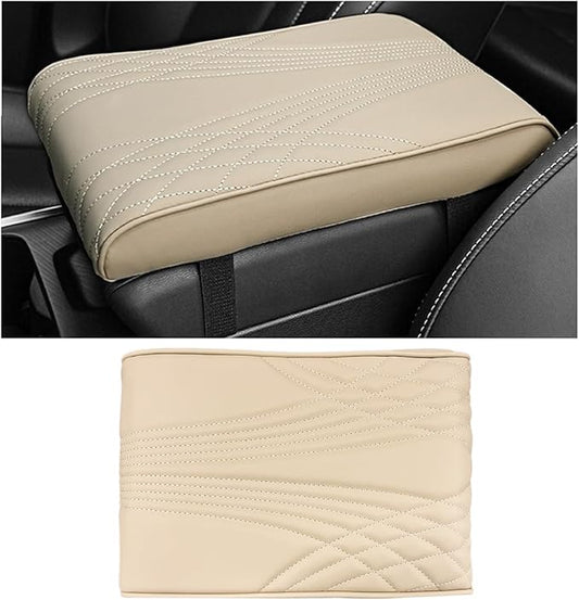 Ziciner Car Center Console Cover, Leather Memory Foam Armrest Cushion Protection Pad, Waterproof Hand Rest Pillow with Height Increase, Universal Accessory for Most Car (Beige #Angel)
