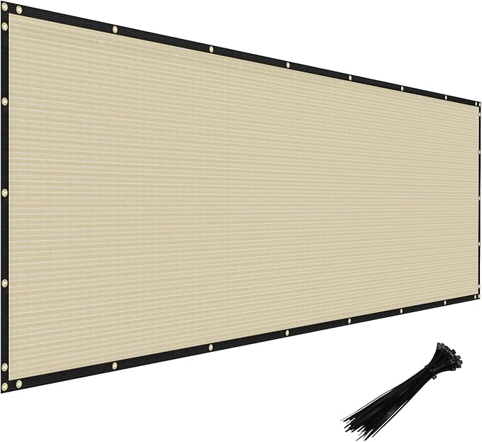 Windscreen4less Privacy Fence Screen Heavy Duty Windscreen Fencing Mesh Fabric Shade Net Cover with Brass Grommtes for Outdoor Wall Garden Yard Pool Deck, 8'x57' Beige