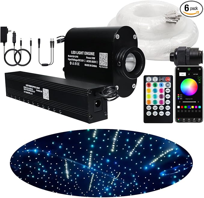 Small Size 16W RGBW APP Shooting Star Fiber Optic Lights, Music Activated 450pcs*0.03in (9.8ft/3m) Fiber Optic Lighting Meteor Kit for Car Starlight Headliner/Home