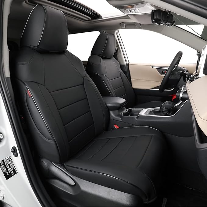 EKR Rav4 Seat Covers Custom Fit for Toyota RAV4 Adventure,TRD-Off Road 2019 2020 2021 2022 2023 2024, Leather Car Seat Cover Full Set for SUV,Faux Leather(Black)