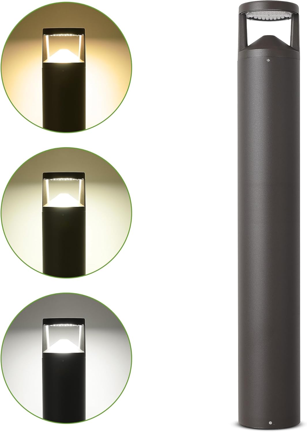 LED Bollard Landscape Light, 42inch 24W 3CCT 30K/40K/50K Selectable, 120V-277V Commercial/Residential Ballard Lighting Fixture for Garden, Pathway, Driveway, Die-cast Aluminum, Bronze