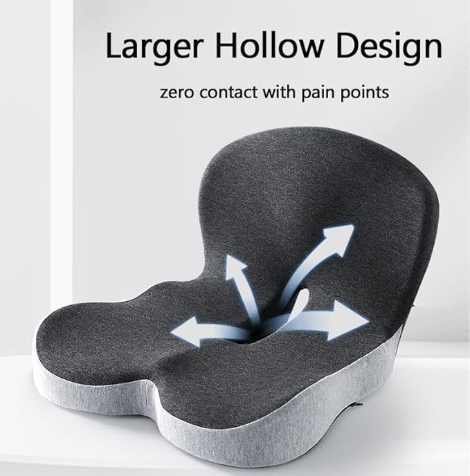 Back and Seat Cushion, Car Seat Cushion, Soothe+ Cushion, Memory Foam L-Shaped Integrated Seat Cushions Lumbar & Lower Back Support for Office Chair, Car (A-Black Grey)