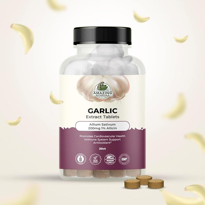 Garlic Extract Tablets - Allium Sativum 200mg, 1% Allicin - High Potency Herbal Supplement for Wellness and Vitality - 30 Count