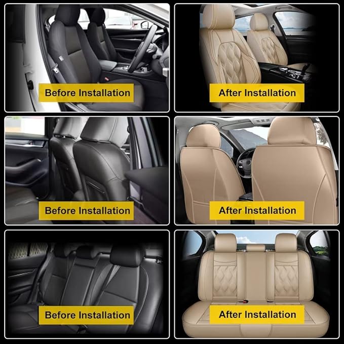AOMSAZTO Car Seat Covers,Full Set 5 Seats Custom Fit for Ford Ranger 2019-2026(Not Fit for Raptor) Faux Leather Automotive Cushion Covers Seat Protector,Airbag Compatible Waterproof Beige