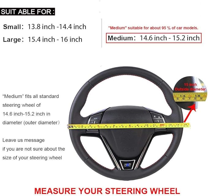 Universal Genuine Leather Steering Wheel Cover Hand Sewing Breathable Design 15 Inch DIY Cowhide Car Steering Wrap Black