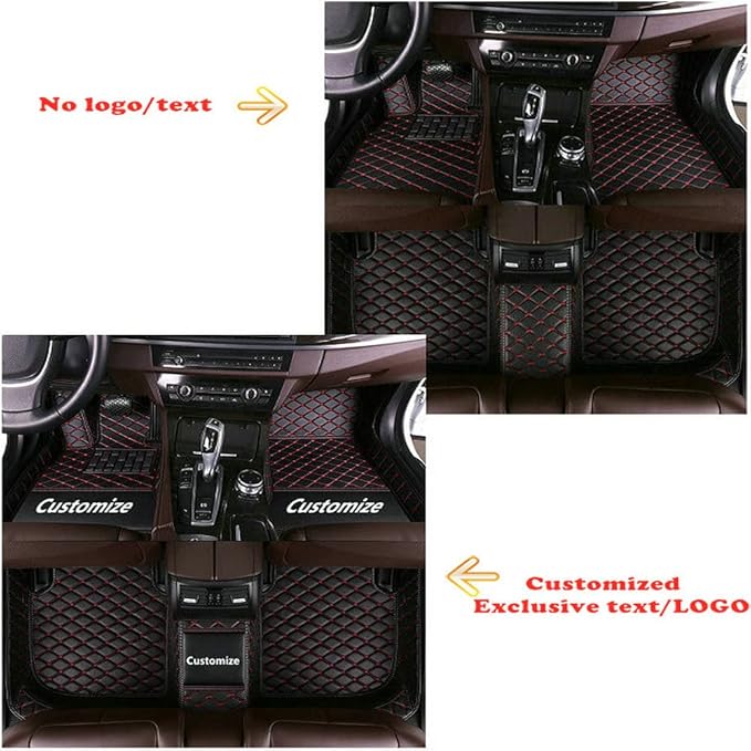 Custom Personalized Floor Mats for Cars - Luxury Full Coverage All Weather Mats, Anti-Slip Leather Mat Set, Fit for 99% of Cars, SUVs & Trucks (Black Red, B-Strip Shape)