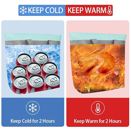 CIVJET 2Pk Insulated Reusable Tote Bag for Grocery Shopping for Women/Men, Pizza/Food Delivery Bag to Keep Food Cold/Hot for Professional Catering, Cooler bags for Travel/Beach/Picnic, Green