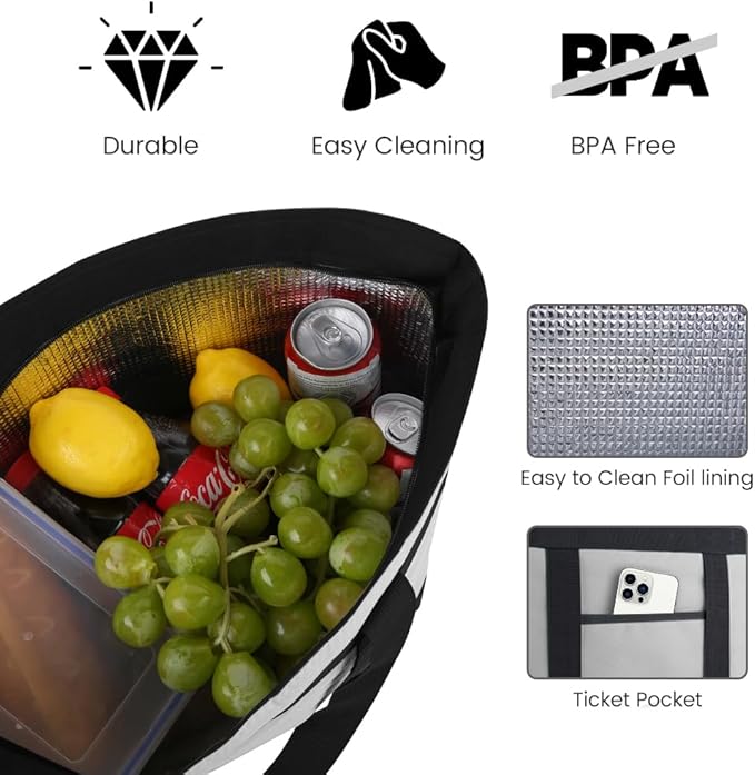 mosago Commercial Insulated Food Delivery Bag 39L, Heavy Duty Thermal Catering Tote with Zipper, Leakproof Hot & Cold Transport Bag for Restaurant & Professional Drivers, Grey