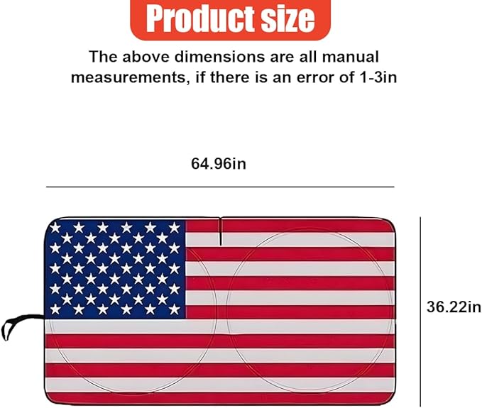 American Flag Car Windshield Sun Shade, Foldable Car Front Window Sunshade for Cars SUV Truck, Auto Interior Sun Protection Cover, Blocks UV Rays & Keeps Your Vehicle Cool (Red, XL)