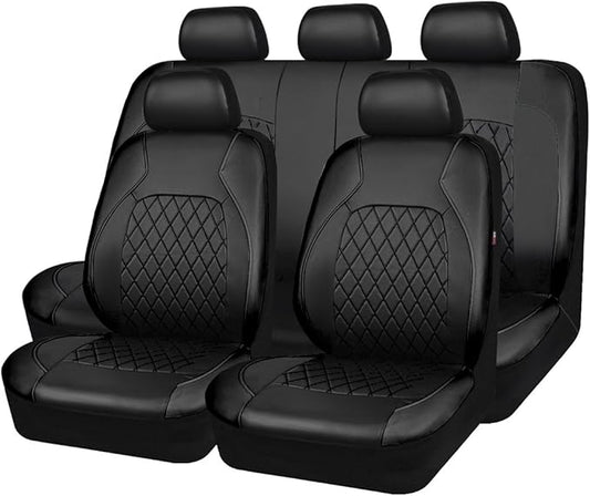 Universal Deluxe Pu Luxury Vinyl Faux Leather Car Seat Covers Full Set, Airbag Compatible, Breathable, Fit for Cars, Trucks, SUV (All Black)