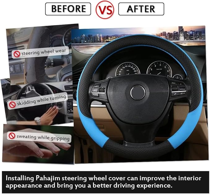Pahajim Car Steering Wheel Cover for Women Men Universal PU Leather Steering Wheel Accessories Anti Skid 14.5-15 Inch (37-38cm) Forro Volante Carro (Pink)