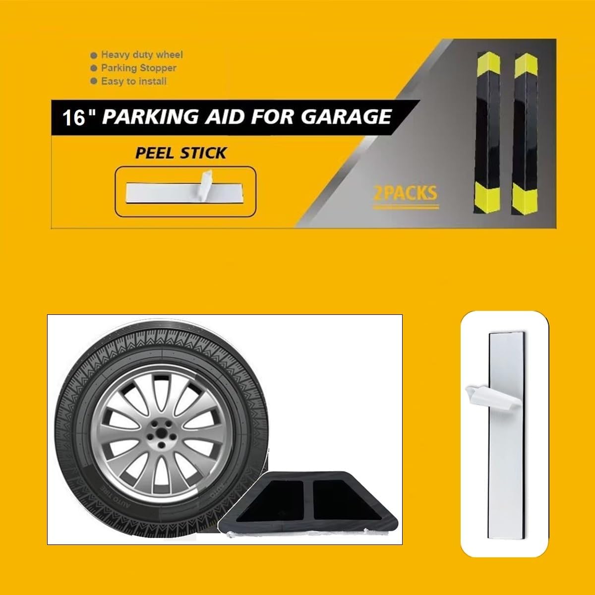 16" Heavy Duty Parking Aid for Garage, Car Parking Stopper for Garage 2 Pack, Parking Aids Protects Car, Parking Stopper Easy to Install (2 Pack 16" L x 1.25H)