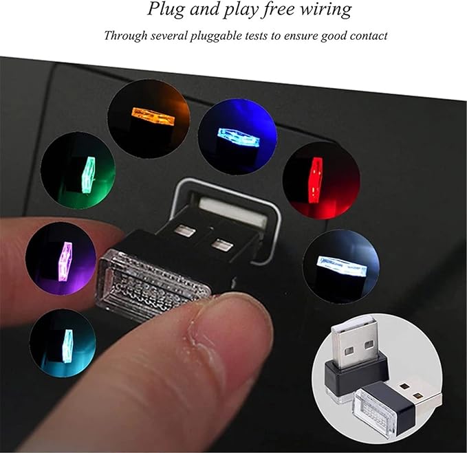 1/4/10 PCS USB LED Light Car Interior Styling Atmosphere Decorative Lamps Mini Universal Portable Ambient Lighting Kit Red Bule(4 PCS_Ice Blue)