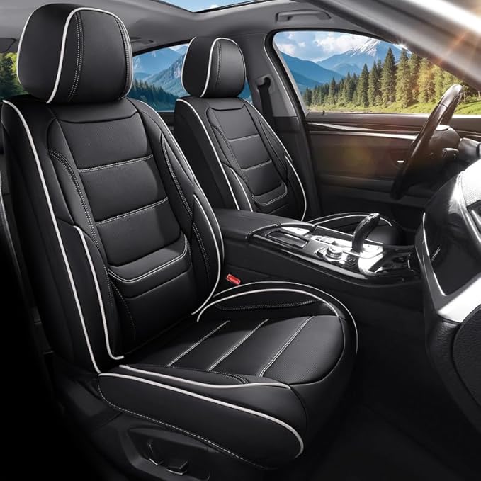Car Seat Covers Full Set Custom Fit for Chevy Trailblazer 2021-2026-Luxury Leather with Lumbar Support, Breathable, Waterproof, Anti-Slip, Durable, Easy to Install (Black&White,Full Set)