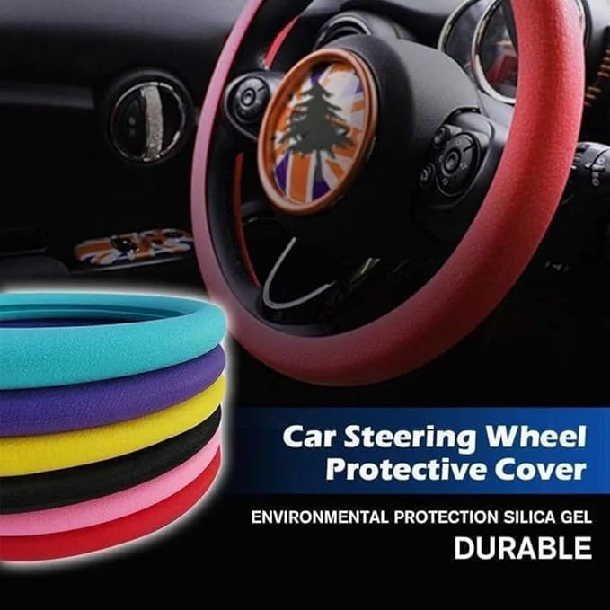 Car Steering Wheel Protective Cover, Silicone Steering Wheel Cover Grip, Cool Non-Slip Thin Steering Wheel Protector, Stretchy, Silent, Fits 13/14/15/16 inch Wheels (Green)