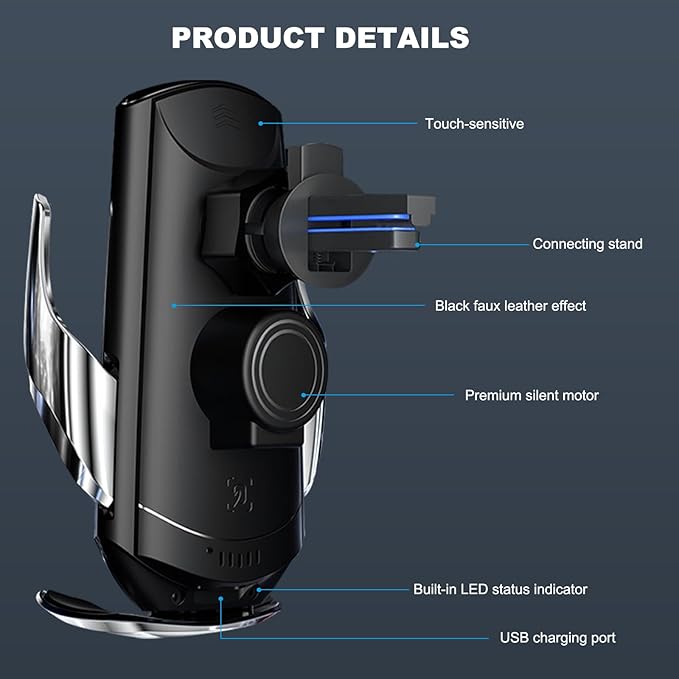 Wireless Car Charger, 15W Fast Charging Mount Electric Induction Car Phone Holder, Universal Auto-Clamping Magnetic Charger Air Vent Mount Bracket for Most Smartphones (Blue)