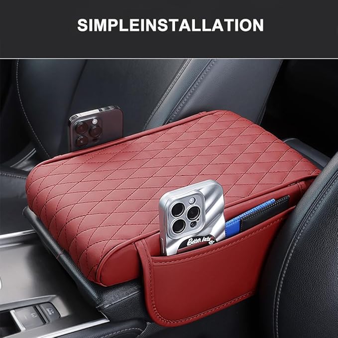 Car Armrest Pad for Ford Bronco Sport (CX430) 2021 2022 2023 2024 2025 2026 Leather Armrest Box Mat Center Console Cushion Pad Universal Armrest Seat Box Cover Protector,Red