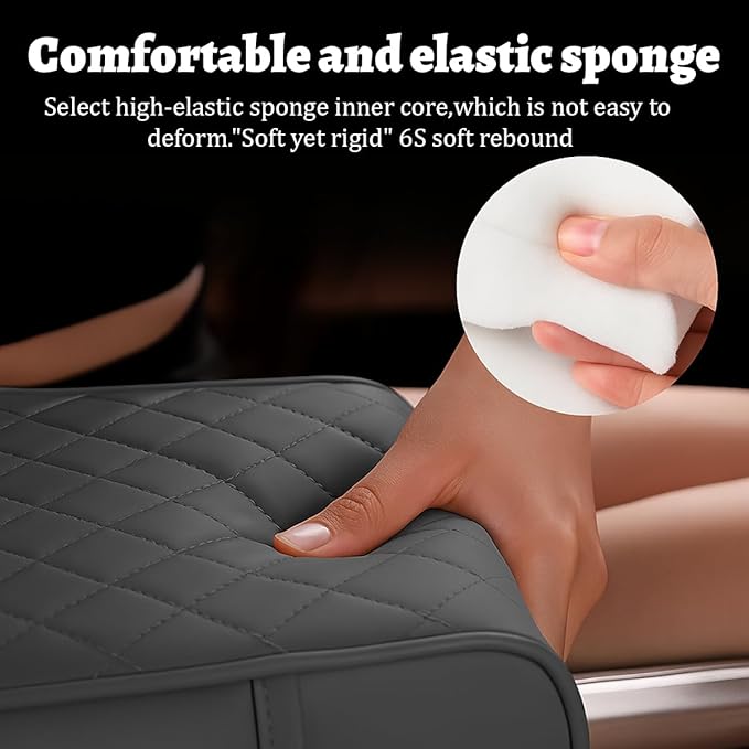 Car Center Console Cover, Memory Foam Nappa Leather Vehicle Armrest Cushion with Tissue Box, 2 Storage Bag & Holder, Automotive Arm Rest Protector Accessories, Universal Fit (Brown)