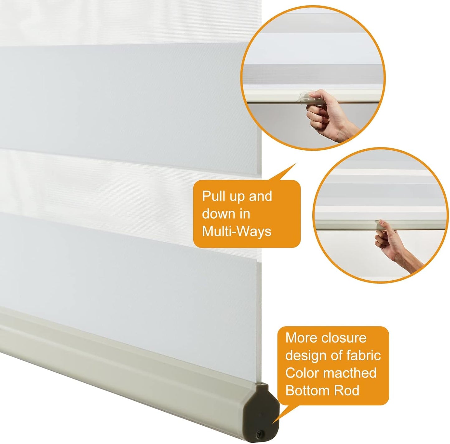 Persilux Custom Size Cordless Zebra Blinds for Windows Free-Stop Roller Windows Shades Dual Layer Light Control for Day and Night, Light Filtering Sheer Shades for Home and Bedroom Cream