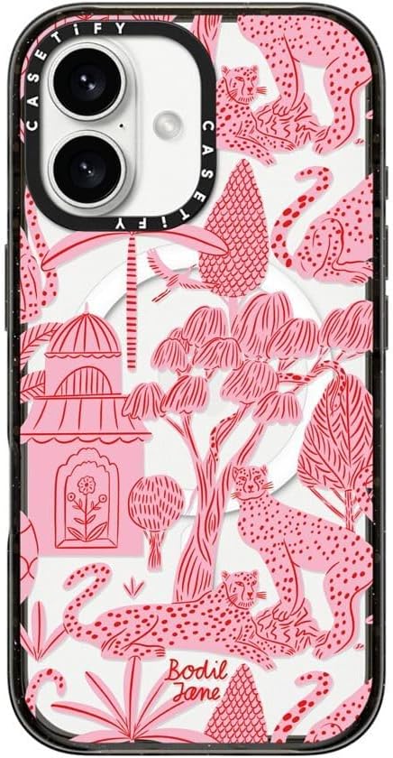 CASETiFY Impact Case for iPhone 16 [Slim / 8.2 ft. 4X Military Grade Drop Protection/Compatible with Magsafe] - Cheetah Paradise Pink - Clear Black