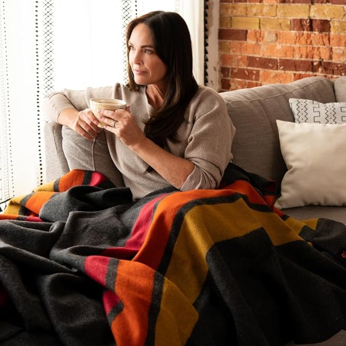 Arcturus Rainier Wool Blanket - Warm, Heavy, Washable, Bed Blanket | Great for Home & Camping (Sunset Peak, King)