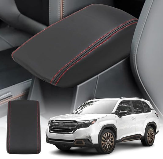 Center Console Cover Compatible with 2025 Subaru Forester Armrest Box Cover Car Interior Accessories Arm Rest Cushion Pad Waterproof Anti Slip Stain Resistant Black Stitching
