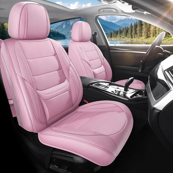 Car Seat Covers Full Set Fit for Buick Lacrosse 2004-2019, Premium Faux Leather Waterproof Car Seat Protectors with Lumbar Support, Breathable Anti-Slip Easy to Install(Pink,Full Set)