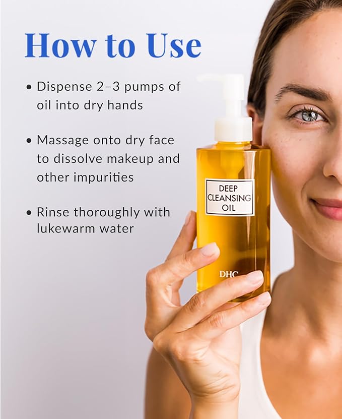 DHC Deep Cleansing Oil, Facial Cleansing Oil, Makeup Remover, Cleanses without Clogging Pores, Residue-Free, Fragrance and Colorant Free, All Skin Types, 6.7 fl. oz.