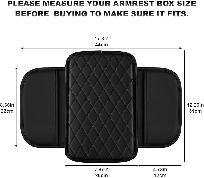 Upgraded Car Center Console Cover Fit for Avalon Faux Leather Car Armrest Cover Cushion with 2 Storage Bags,Car Armrest Storage Box Interior Accessories(Black)
