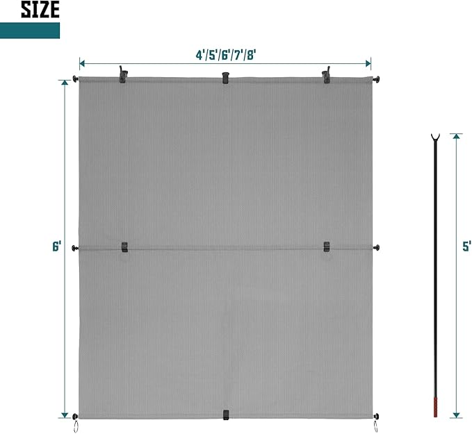 Bynbbur 4'W x 10.5'H Outdoor Patio Shades Foldable Roller Blinds, 220 GSM Sun Shade Roll Up Porch Screens Exterior Shade Cloth for Deck Pergola Backyard, Light Gray