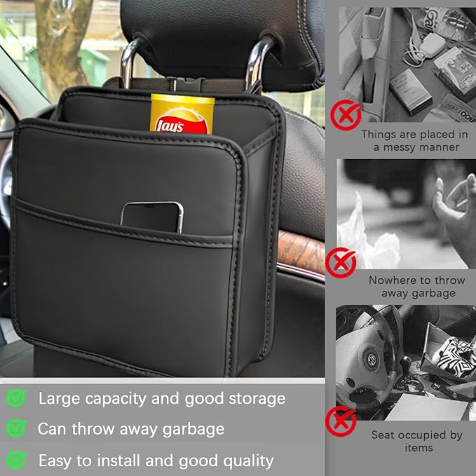 Zpana Car Seat Back Organizer, Leather Multipurpose Hanging Vehicle Backseat Headrest Storage Bag, Automotive Pouch Pocket Organizer for Kids & Adults, Universal for Truck SUV Sedan (Brown)