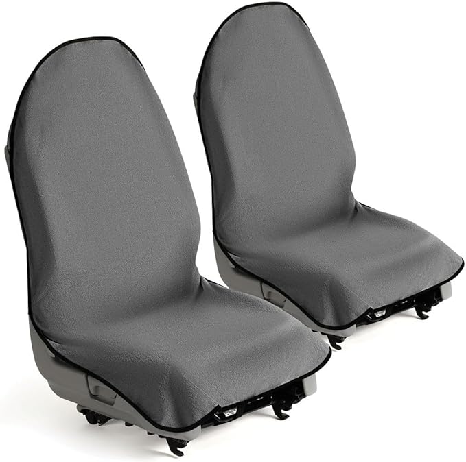 lebogner Car Seat Towel Cover for Post Gym Workout, Running and Swimming, 2 Pack Universal Fit Anti-Slip Waterproof Sweating Bucket Seat Protector for Cars, SUVs and Trucks, Grey