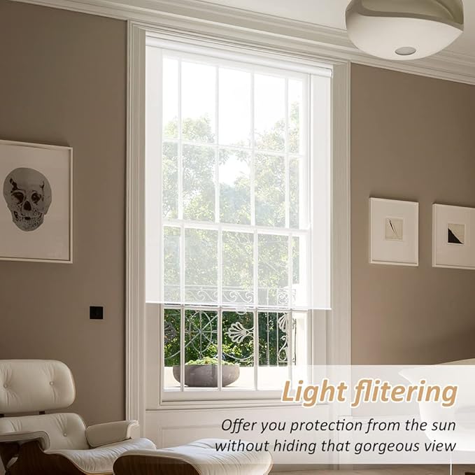 LUCKUP Light Filtering Roller Shades for Windows, Cordless Semi Sheer Solar Blinds with 5% Openness Free-Stop Window Shades for Home & Office, White 24" W x 72" L