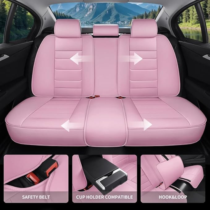 Car Seat Covers Full Set Custom Fit for Mercury Sable 1995-2009 - Premium Leather with Lumbar Support, Breathable, Anti-Slip & Excellent Seating Experience (Pink, Full Set)