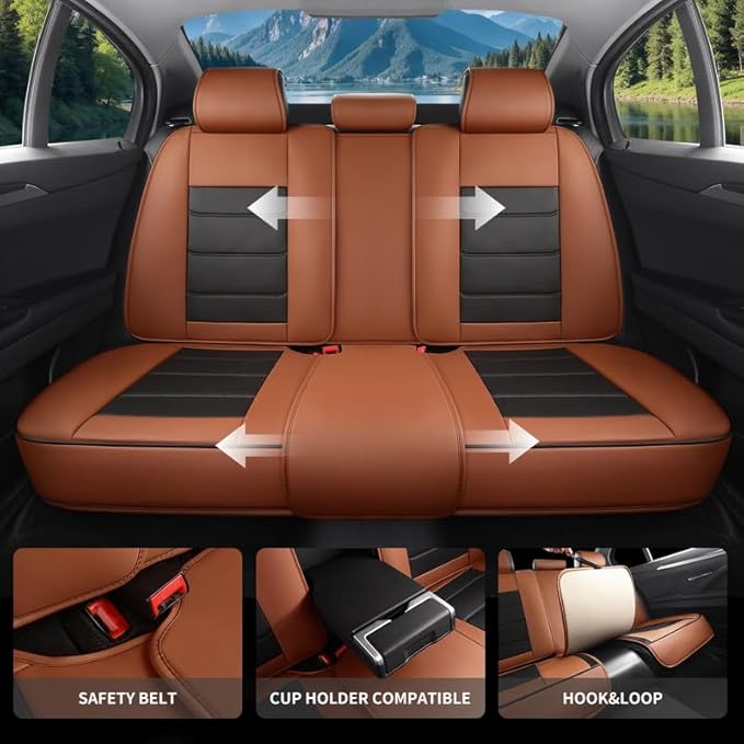 Car Seat Covers Full Set Custom Fit for Chevy Equinox 2005-2025 2026-Luxury Leather with Lumbar Support, Breathable, Waterproof, Anti-Slip, Durable, Easy to Install (BlackBrown,Full Set)