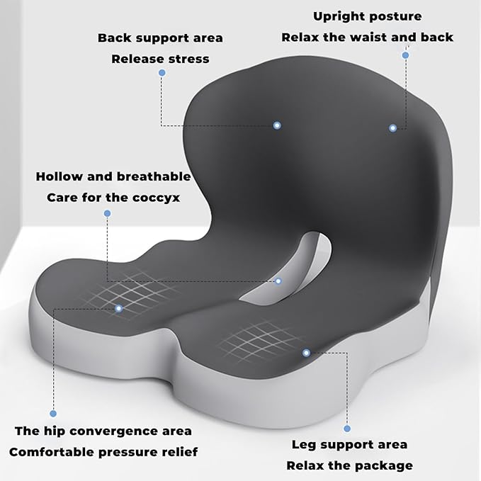 Back and Seat Cushion, Soothe+Cushion,Car Seats with Lumbar Support,Memory Foam Non Slip Skin with Back Support for Office Chair, Car (Gray)