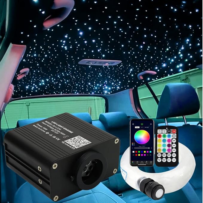 AZIMOM 16W Twinkle & Sound Activate 550pcs*0.03in*9.8ft Fiber Optic Starlight Headliner Kits for Car Home Star Ceiling Sky Decoration, APP& Remote Control Light Engine End Glow Fiber Strands