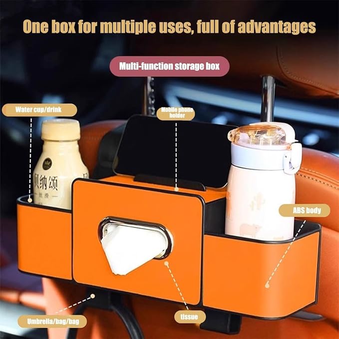 Car Multifunctional Seat Back Waterproof Storage Bag, Multifunctional & Waterproof Car Back Seat Organizer with 2 Cup Holders&Hooks, Hanging Storage Box for Most Cars (2pcs B)