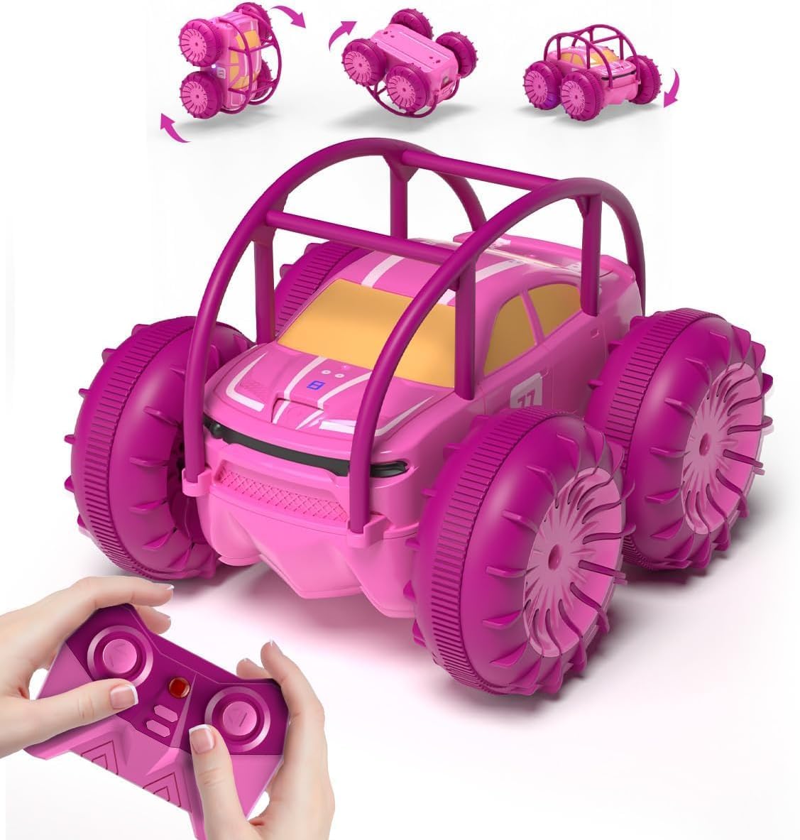 Remote Control Car, Fast Direct Charging RC Cars Amphibious 360° Rotating LED Rechargeable Stunt Car 2.4Ghz 4WD All Terrain RC Race Cars Toy Christmas Birthday Gift for Kids Boys Girls Aged 3-12 years
