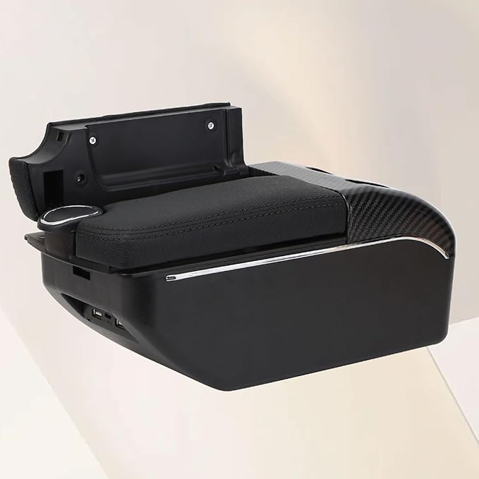 AULPHIKE Compatible with Nissan Versa Armrest 2020-2024 Car Center Console Organizer Armrests Double Door Storage with USB Ports（Black Style）