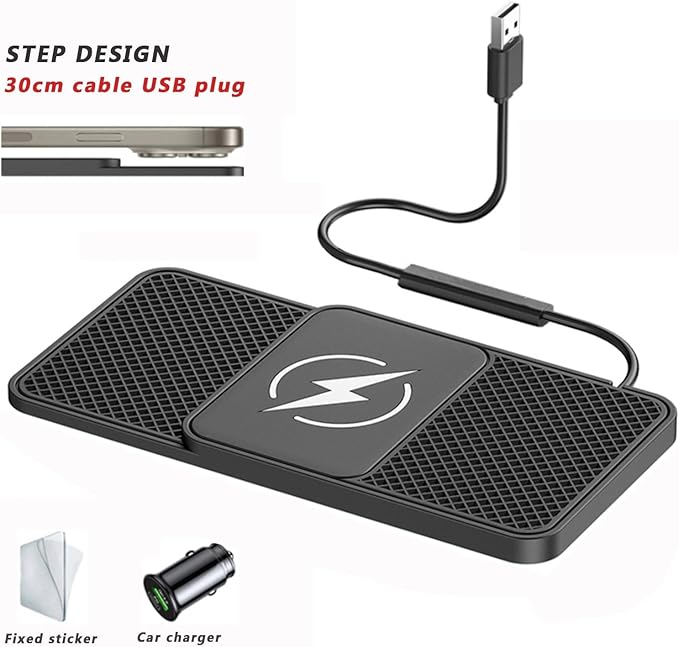 OUTMX Wireless Car Charger Pad for Toyota C-HR Hilux Sienna Urban, 20W Fast Wireless Charger Non-Slip Silicone Car Center Console Phone Charging Mat,B 30cm Cable USB Plug-Normal