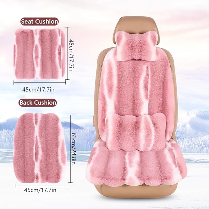Luxury Plush Car Seat Cushion Set Car Headrest & Lumbar Support & Seat Cushion & Back Support Pillow Fluffy Fuzzy Car Seat Covers Non-Slip Cushion for Universal Accessories Automobiles (8, Coffee)