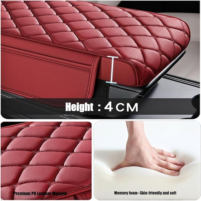 Universal Memory Cotton Car Armrest Box Pad, 2026 New Leather Car Armrest Box Pad with 2 Storage Bags, Auto Armrest Seat Box Cover, Center Console Cover Cushion for SUV, Car, Truck (Orange)