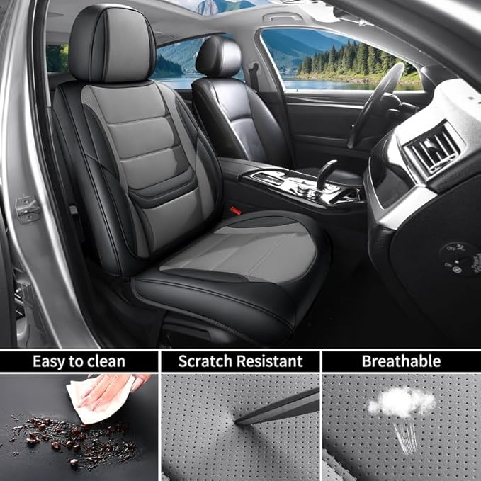 Car Seat Covers Full Set Fit for Buick Lacrosse 2004-2019, Premium Faux Leather Waterproof Car Seat Protectors with Lumbar Support, Breathable Anti-Slip Easy to Install(Black&Gray,Full Set)