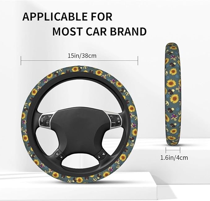 Mushrooms Cute Steering Wheel Cover Non-Slip Breathable Sweat-Absorbent Suitable for SUV Van Truck Car Universal Protection Accessories 15 Inch Suitable for Women Men