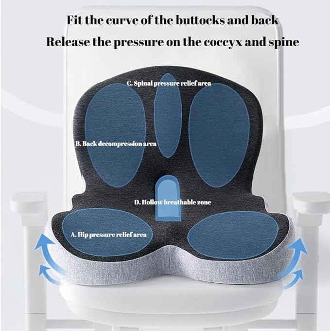 L-Shaped Memory Foam Seat Cushion with Lumbar Support-Ergonomic Car & Office Chair Cushion for Sciatica, Coccyx & Back Pain Relief Supports Hips & Back for Drivers & Long Sitting (Blue Gray)