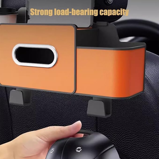 Car Multifunctional Seat Back Waterproof Storage Bag, Multifunctional & Waterproof Car Back Seat Organizer with 2 Cup Holders&Hooks, Hanging Storage Box for Most Cars (brown)
